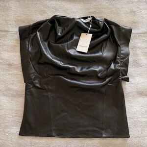 NWT Amanda Uprichard Black Faux Leather Cowl Neck Tank, Size XS